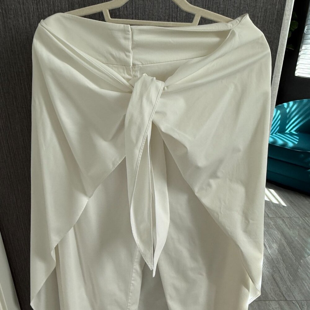 Alexis White Draped Midi Skirt with Front Tie Detail – Size M